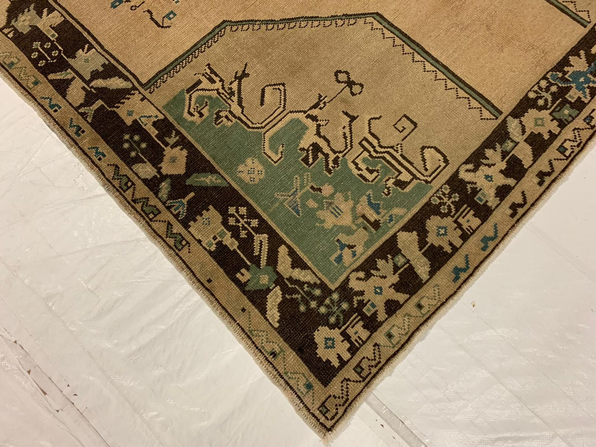 6x10 Ivory and Blue Turkish Tribal Rug