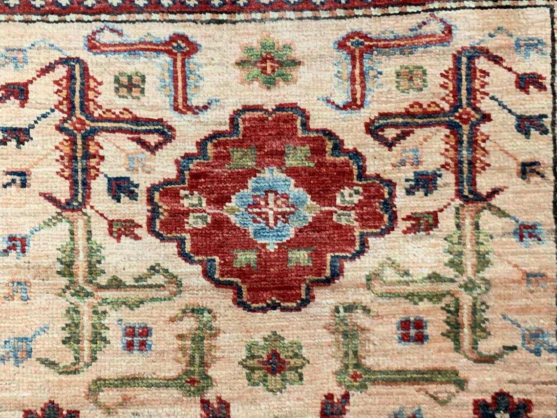 3x4 Ivory and Green Turkish Oushak Rug