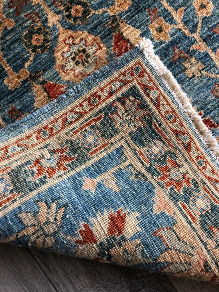 3x9 Light Blue and Rust Traditional Runner