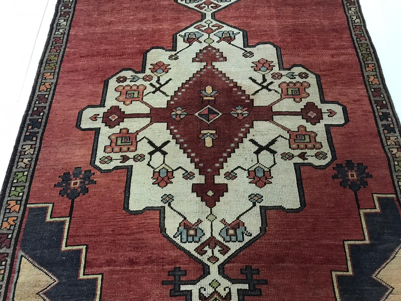Vintage Handmade 5x11 Red and Gray Anatolian Turkish Tribal Distressed Area Runner
