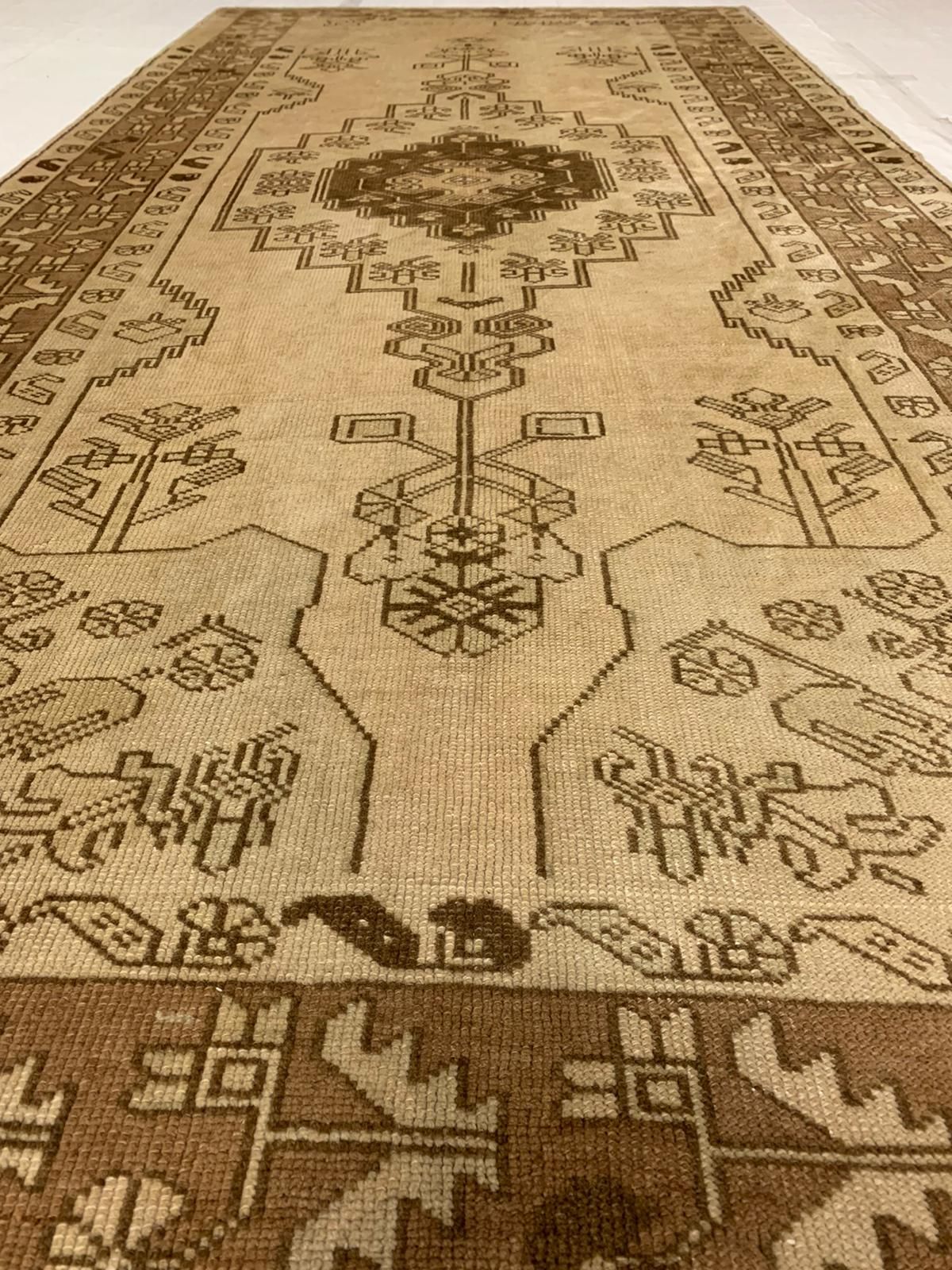 5x10 Ivory and Brown Turkish Tribal Runner