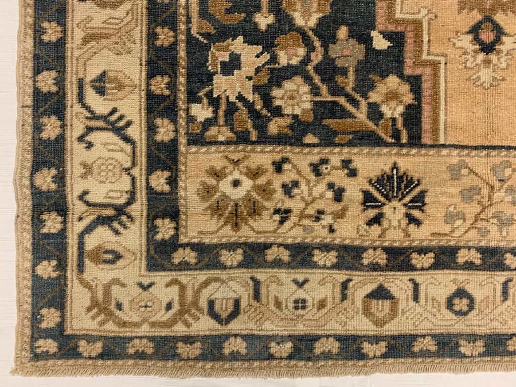 5x9 Blue and Beige Turkish Tribal Rug