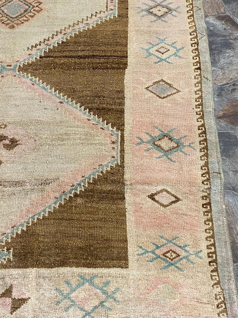 Vintage Handmade 5x11 Brown and Beige Anatolian Turkish Tribal Distressed Area Rug