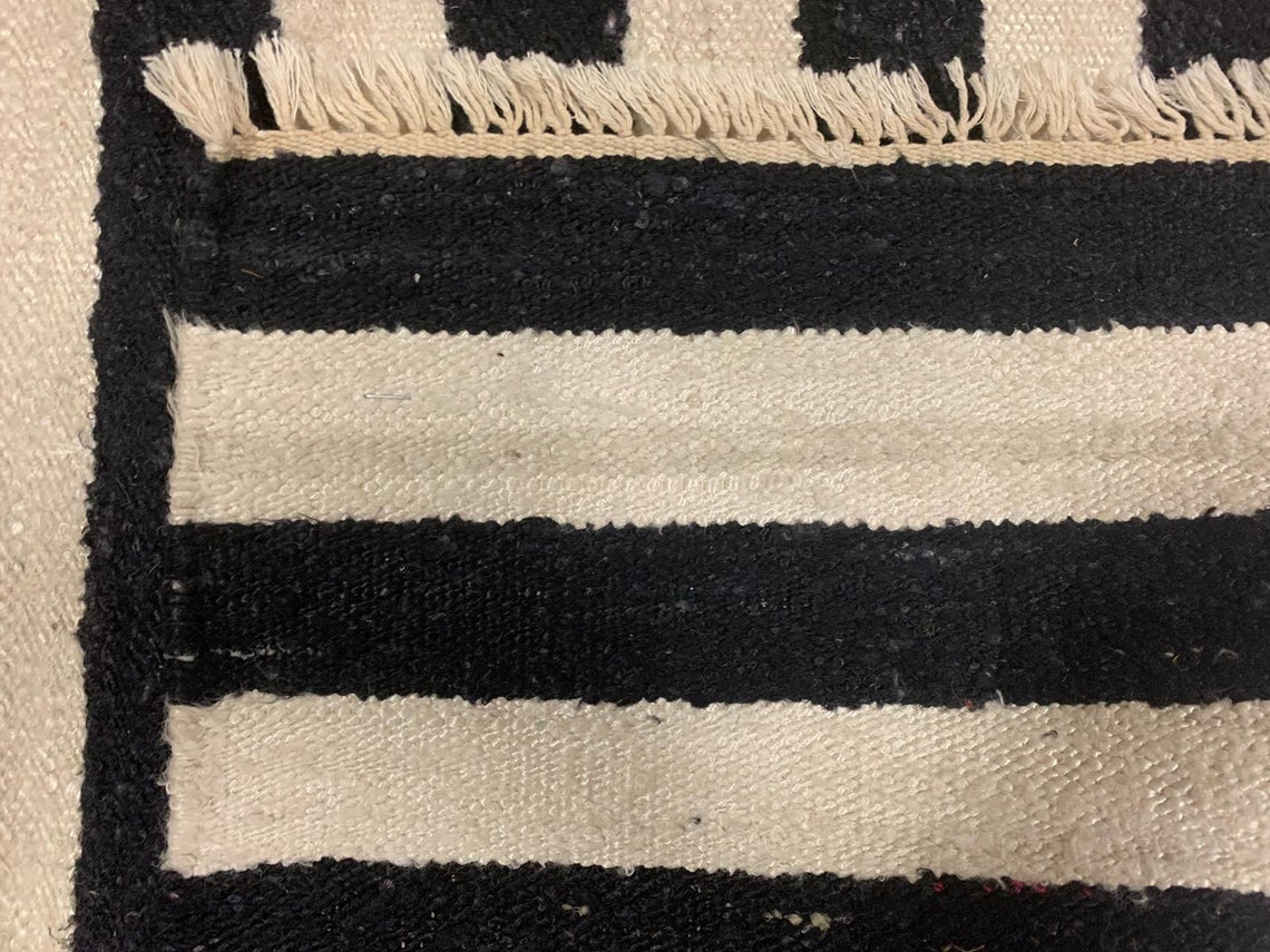 6x9 Black and White Turkish Tribal Rug