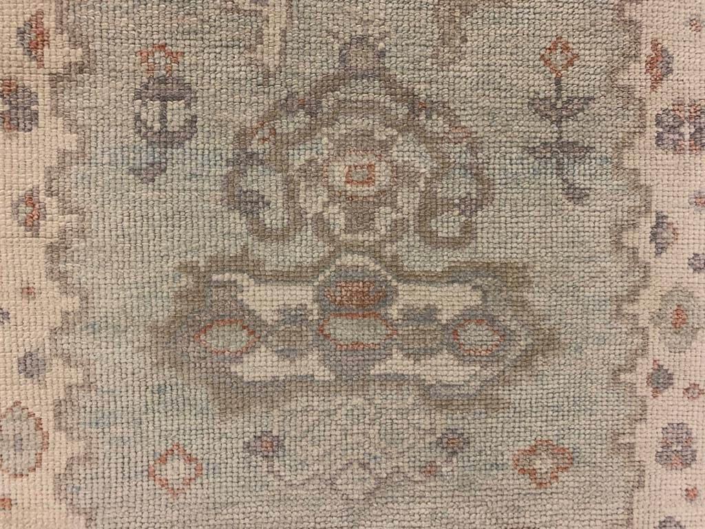 3x12 Light Blue and Beige Turkish Oushak Runner