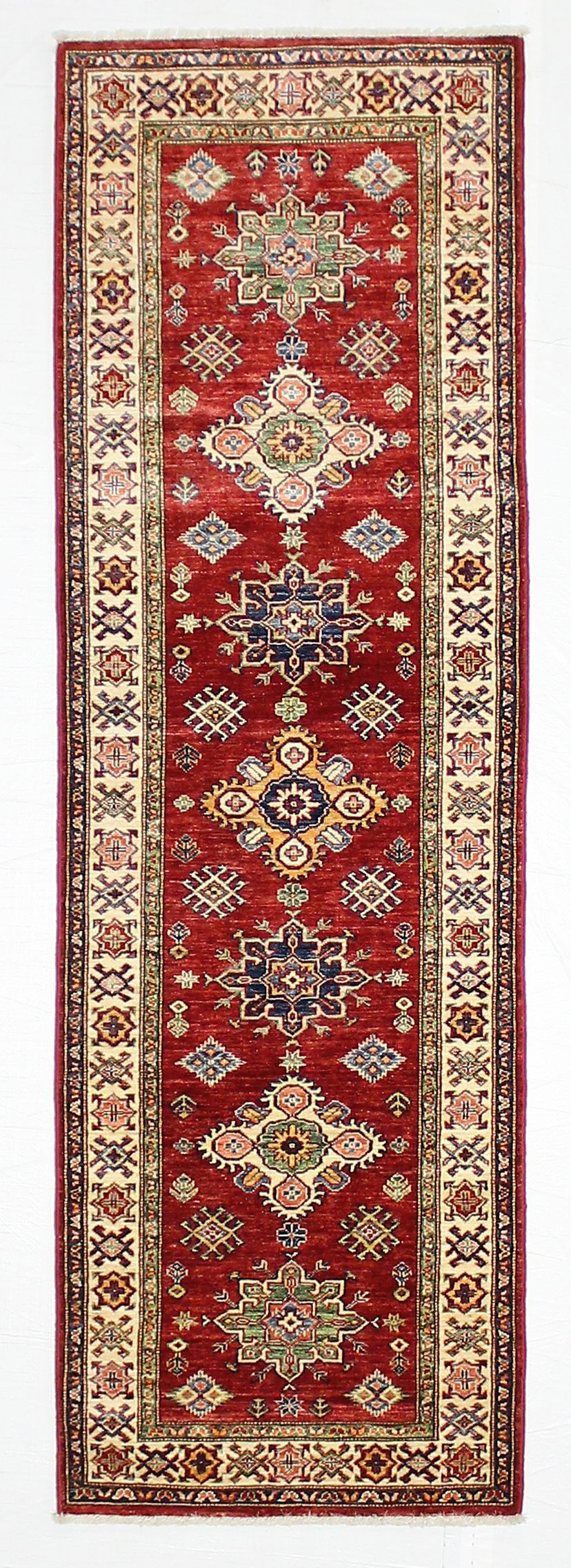 3x8 Red and Ivory Kazak Tribal Runner