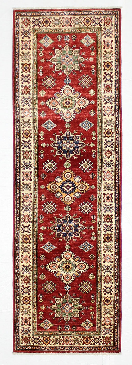 3x8 Red and Ivory Kazak Tribal Runner