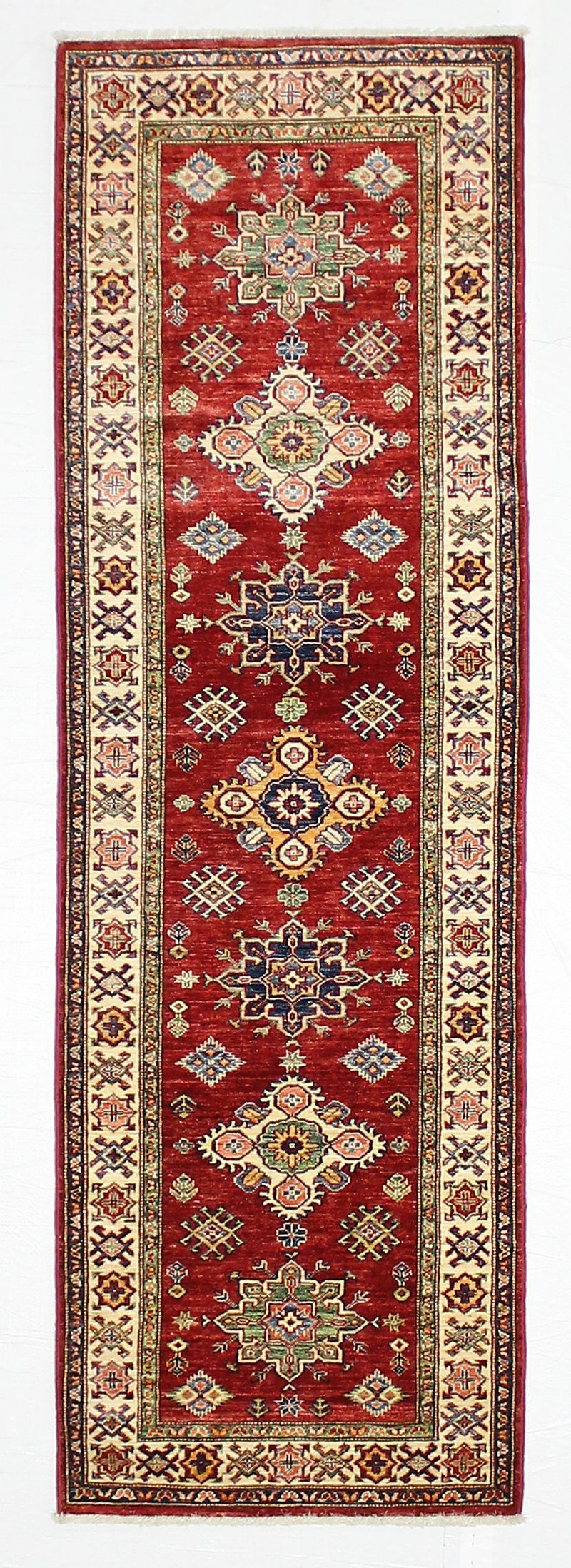 3x8 Red and Ivory Kazak Tribal Runner