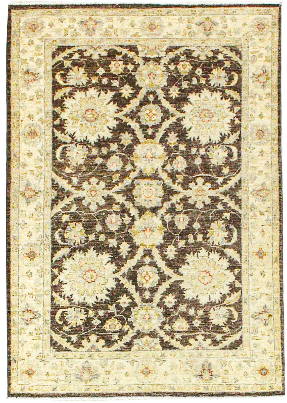 4x6 Brown and Ivory Turkish Oushak Rug