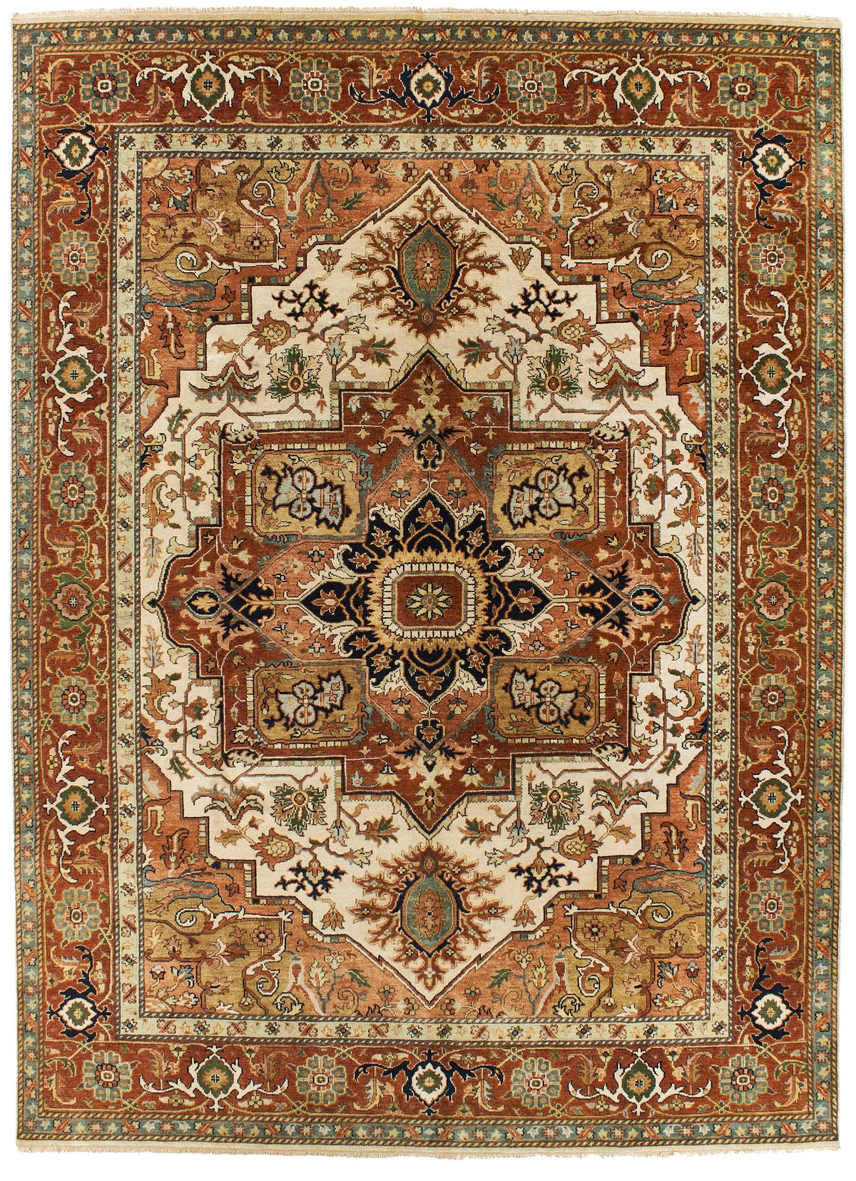 9x12 Ivory and Rust Anatolian Persian Rug
