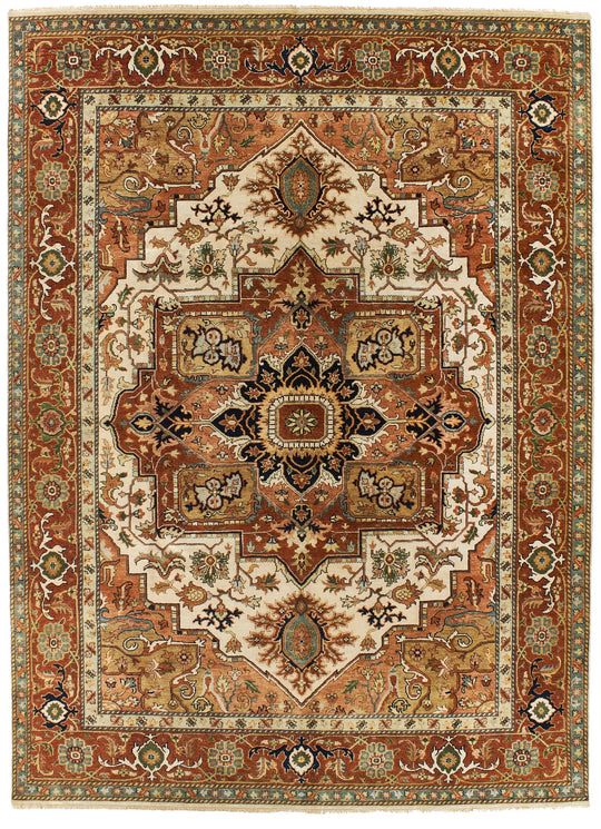 9x12 Ivory and Rust Anatolian Persian Rug