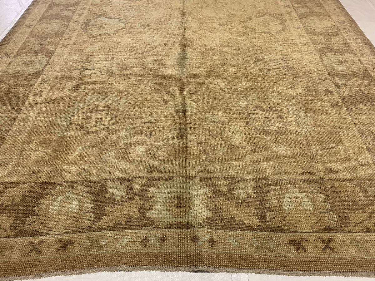 7x10 Beige and Brown Turkish Oushak Rug