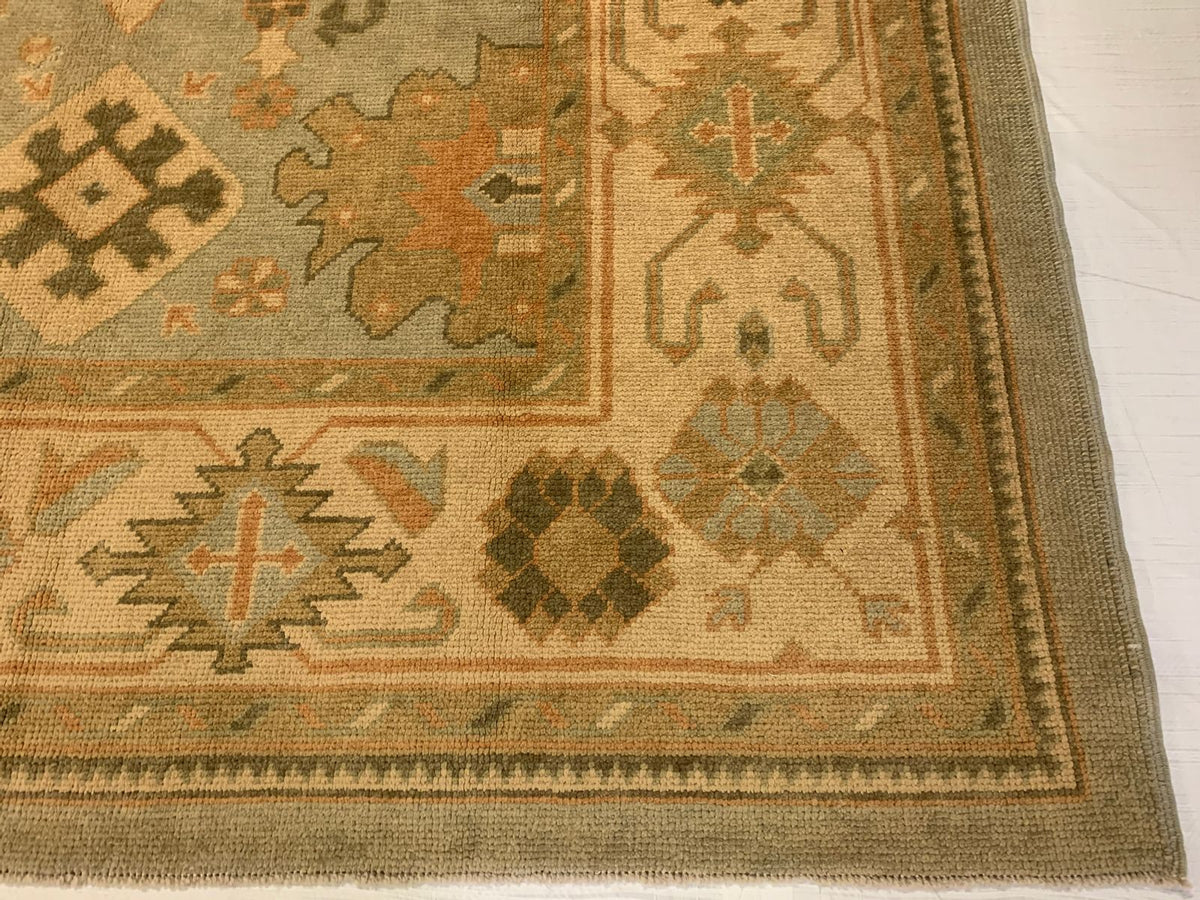 7x11 Blue and Ivory Turkish Oushak Rug