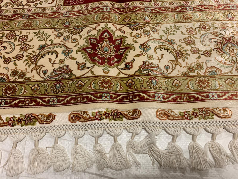 Vintage Handmade 6x8 Gold and Ivory Anatolian Turkish Silk Hereke Distressed Area Rug