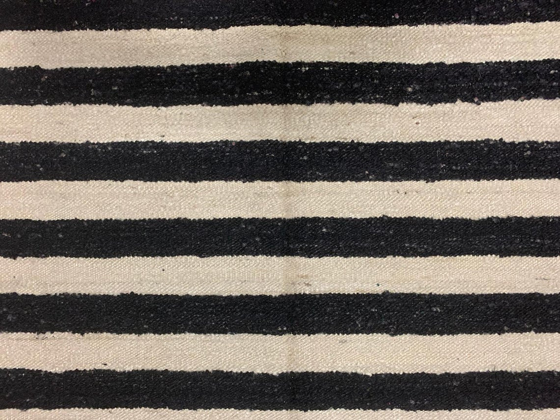 6x9 Black and White Turkish Tribal Rug