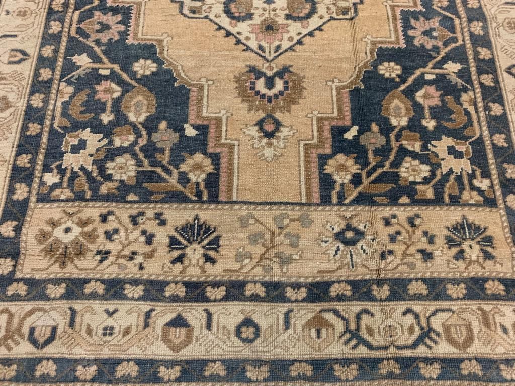 5x9 Blue and Beige Turkish Tribal Rug