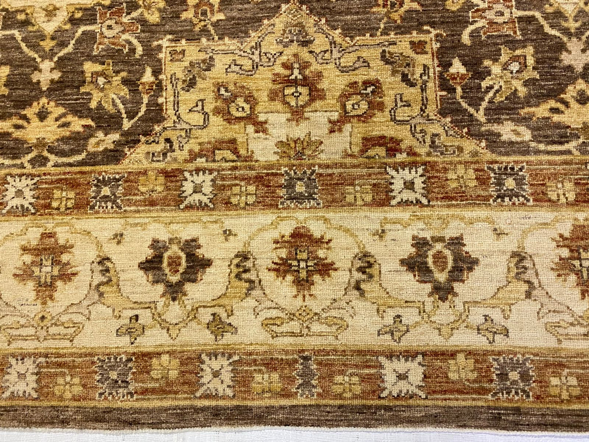 8x10 Brown and Ivory Turkish Oushak Rug
