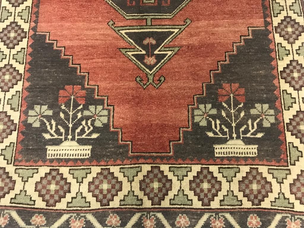 4x8 Red and Ivory Turkish Tribal Rug