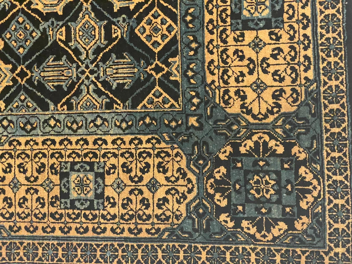 6x8 Black and Gold Turkish Tribal Rug