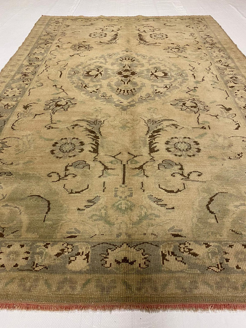 5x8 Beige and Gray Turkish Tribal Rug