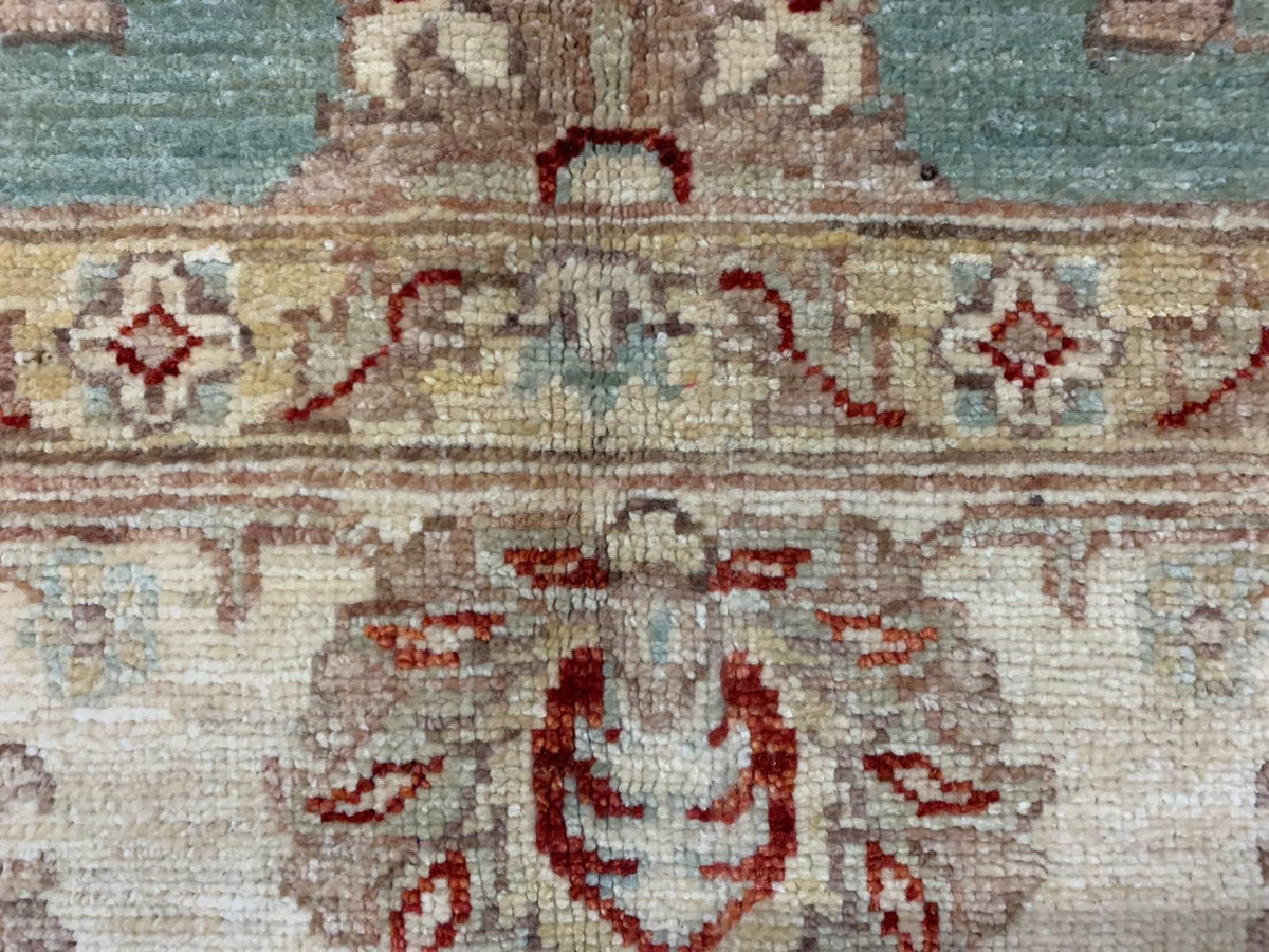 6x8 Green and Ivory Turkish Oushak Rug