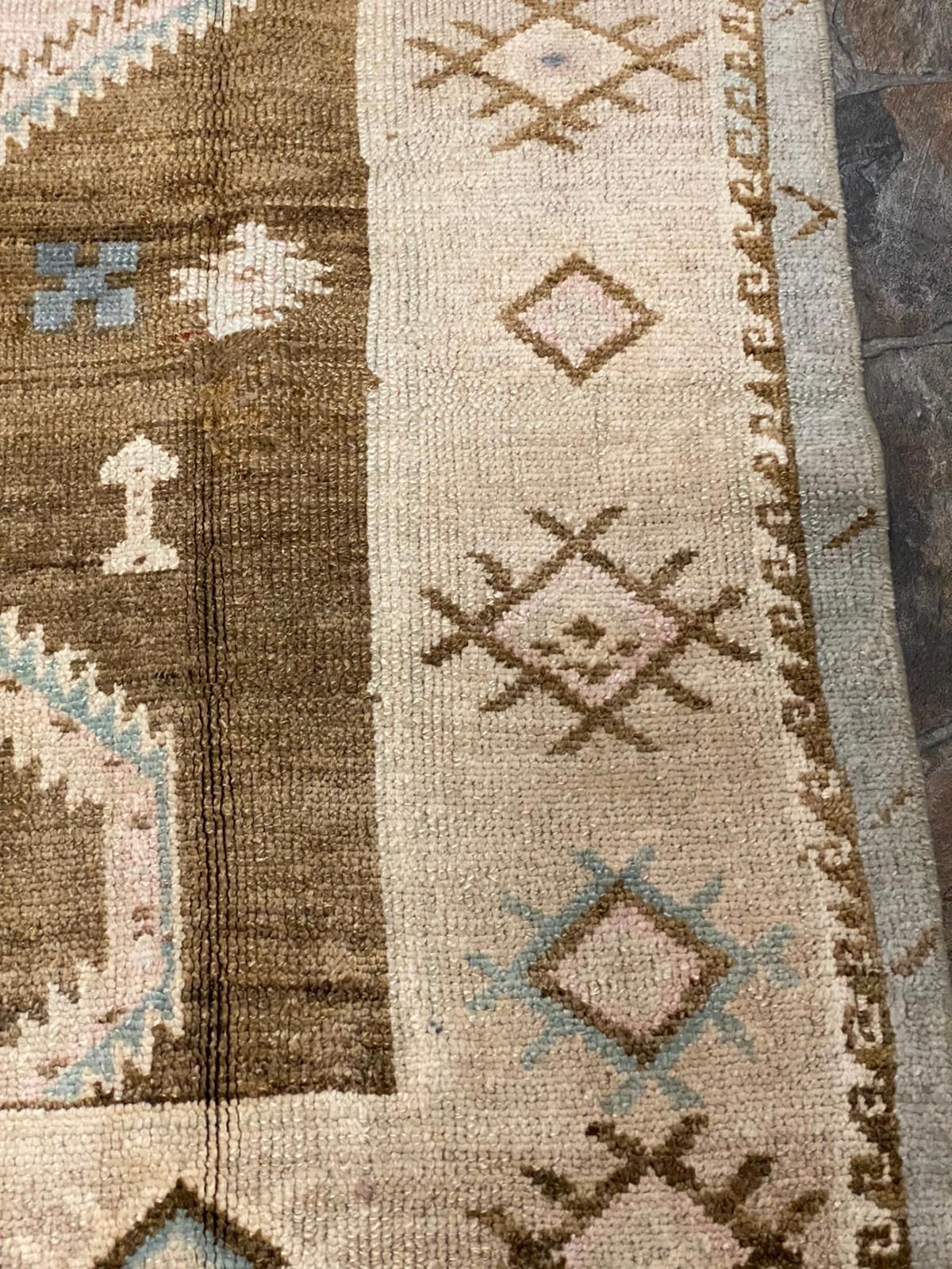 Vintage Handmade 5x11 Brown and Beige Anatolian Turkish Tribal Distressed Area Rug