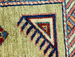 4x6 Green and Ivory Kazak Tribal Rug
