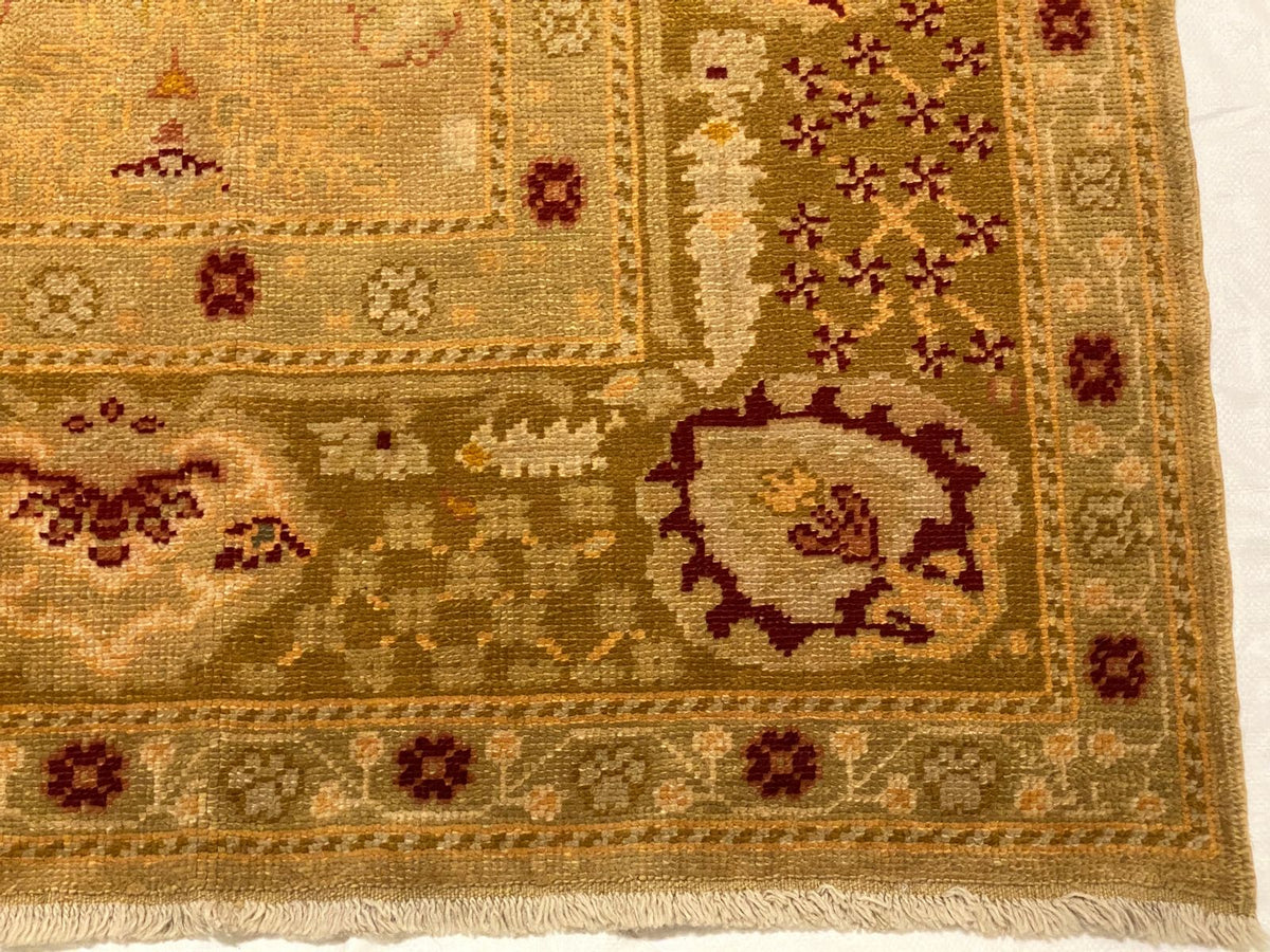 Vintage Handmade 9x12 Beige and Red Anatolian Turkish Oushak Distressed Area Rug