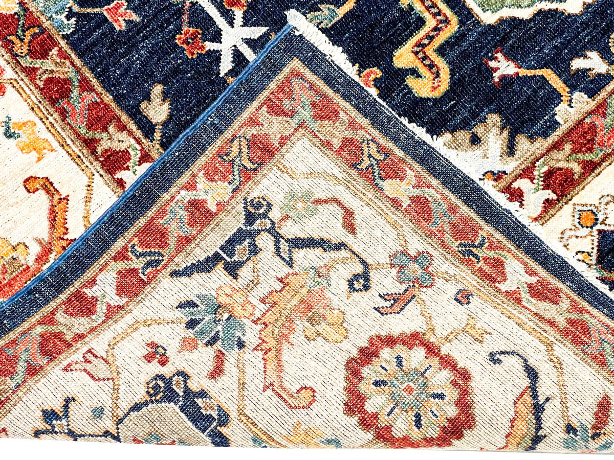 9x12 Navy and Beige Traditional Rug