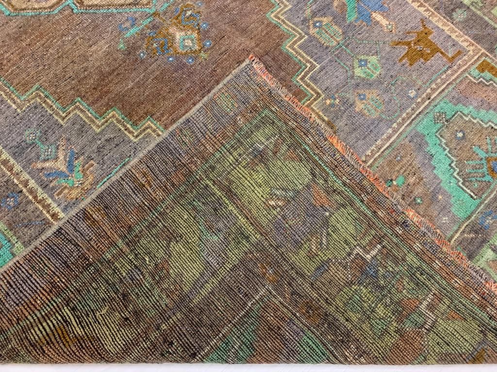 5x9 Brown and Green Turkish Tribal Rug