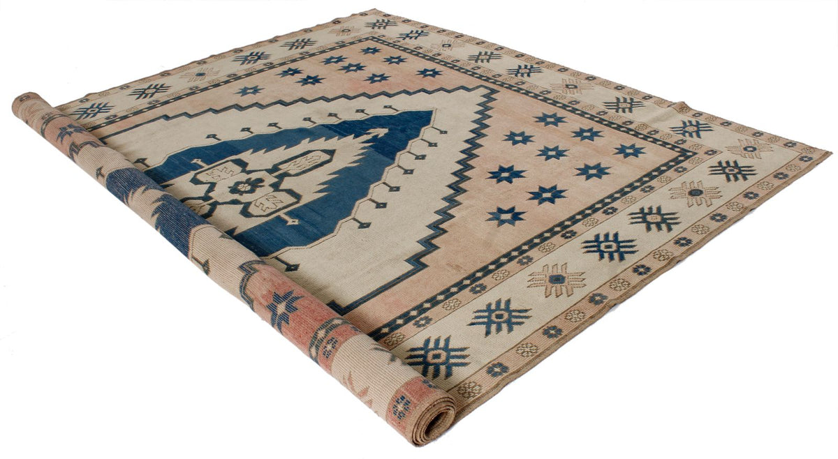 9x11 Navy and Pink Turkish Tribal Rug