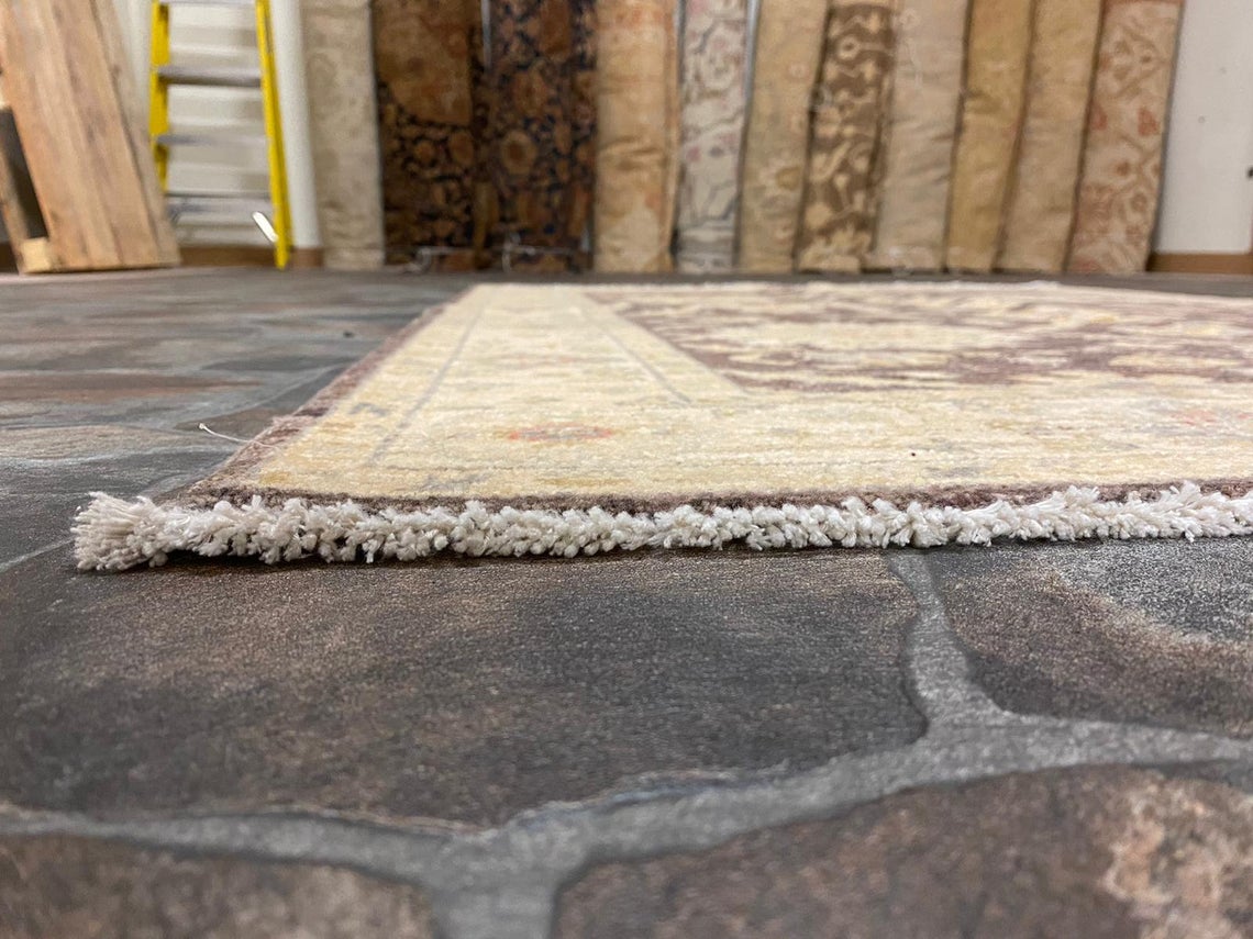 4x6 Brown and Ivory Turkish Oushak Rug