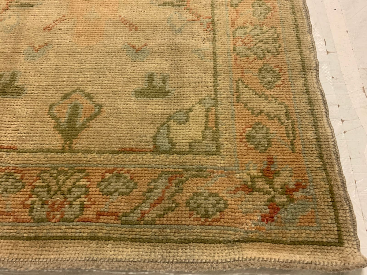 3x12 Beige and Green Turkish Oushak Runner