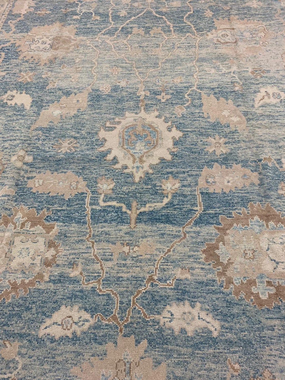 11x18 Blue and Ivory Turkish Oushak Rug