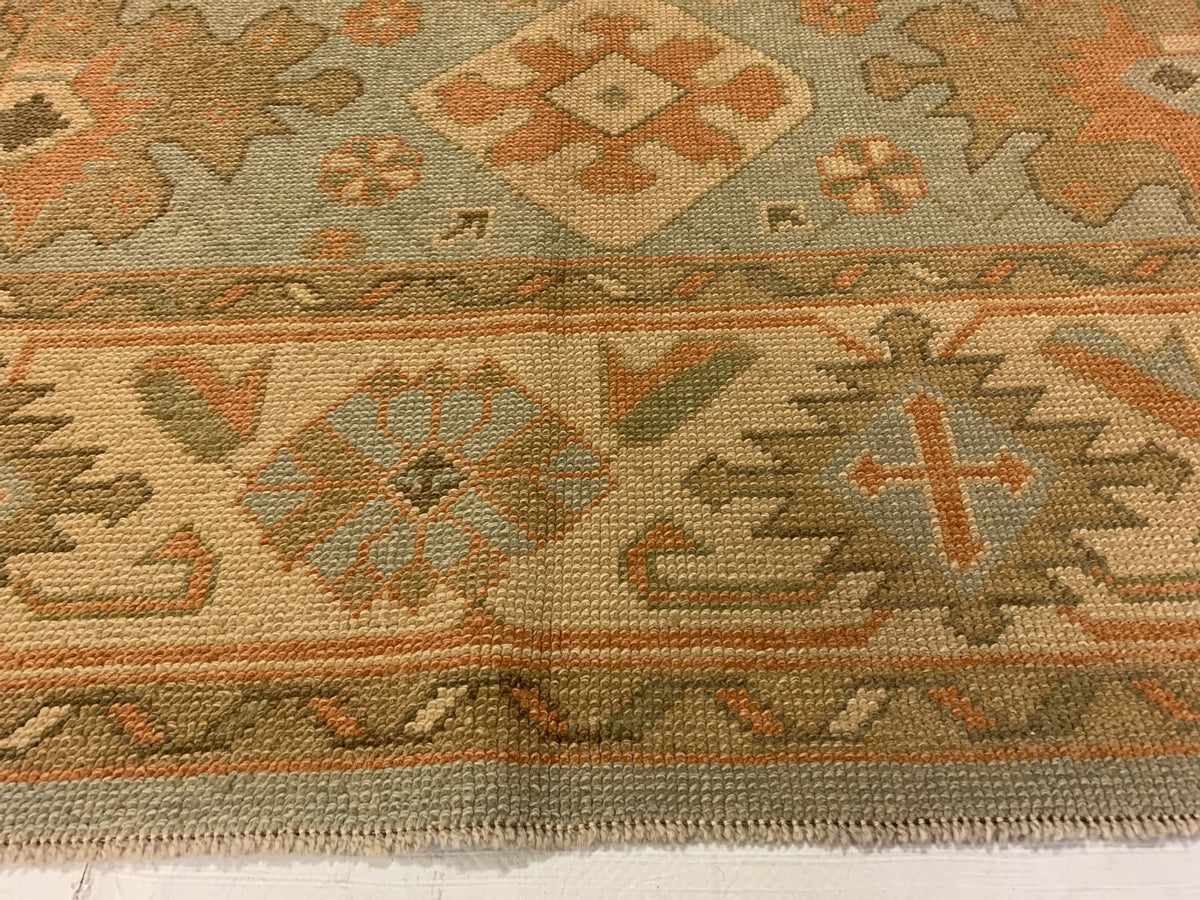 7x10 Blue and Beige Turkish Oushak Rug