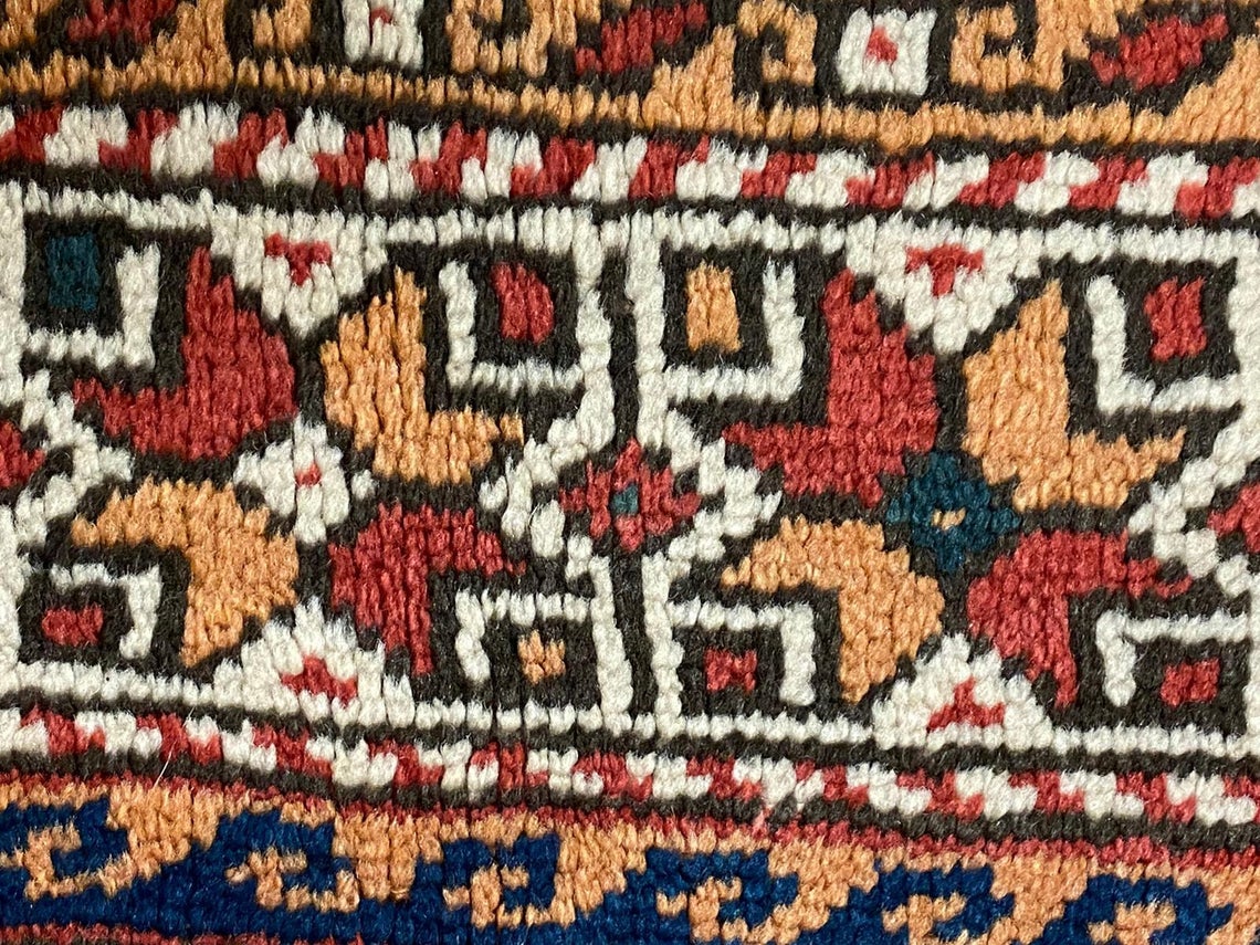 Vintage Handmade 3x5 Red and Multicolor Anatolian Turkish Tribal Distressed Area Rug