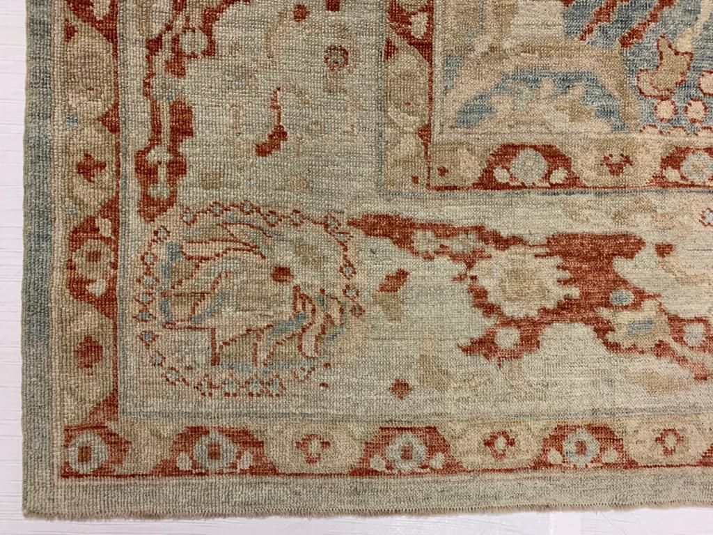 8x10 Blue and Ivory Turkish Oushak Rug