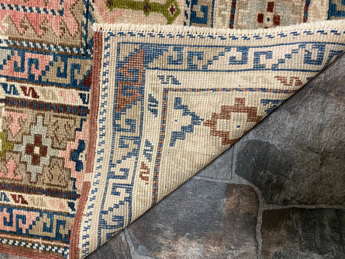6x10 Beige and Navy Turkish Tribal Rug