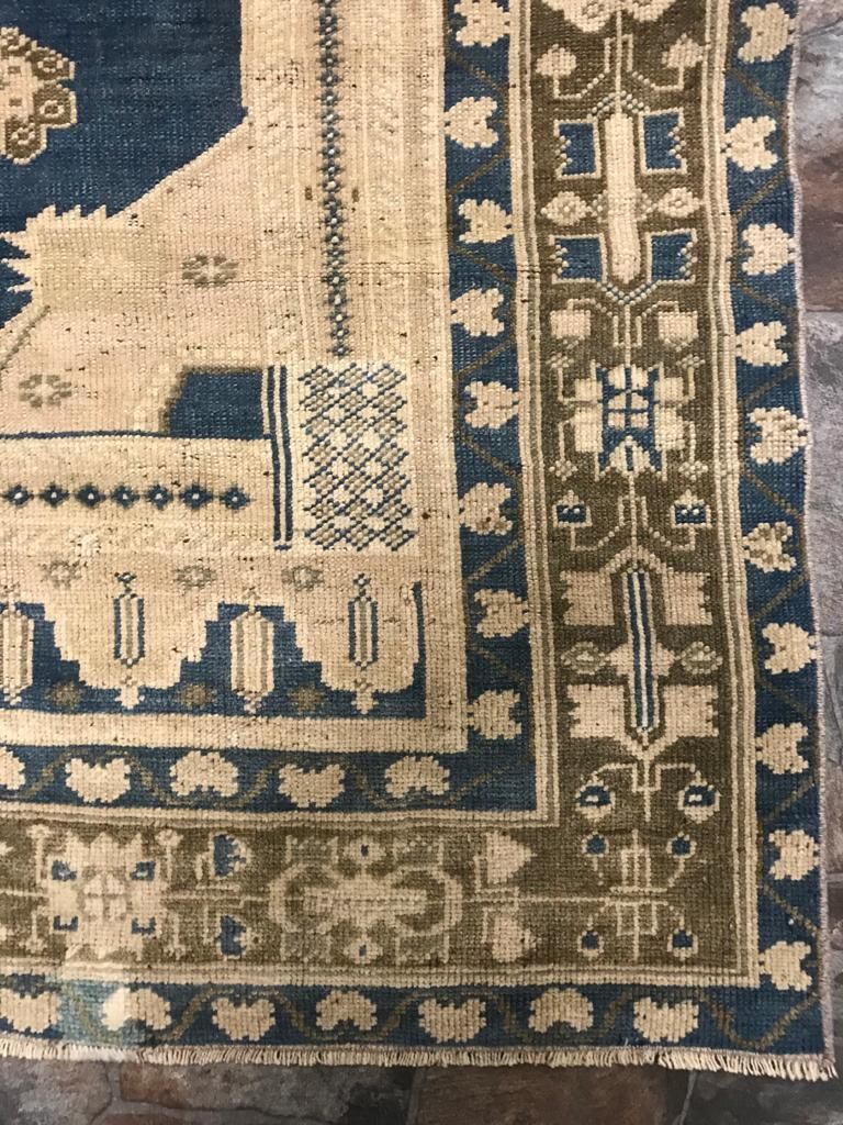 6x8 Blue and Beige Turkish Tribal Rug