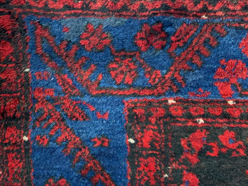 Vintage Handmade 6x11 Navy and Red Anatolian Turkish Tribal Distressed Area Rug