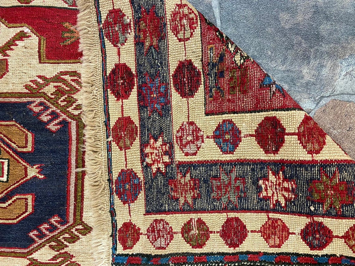 4x7 Red and Navy Turkish Patchwork Rug