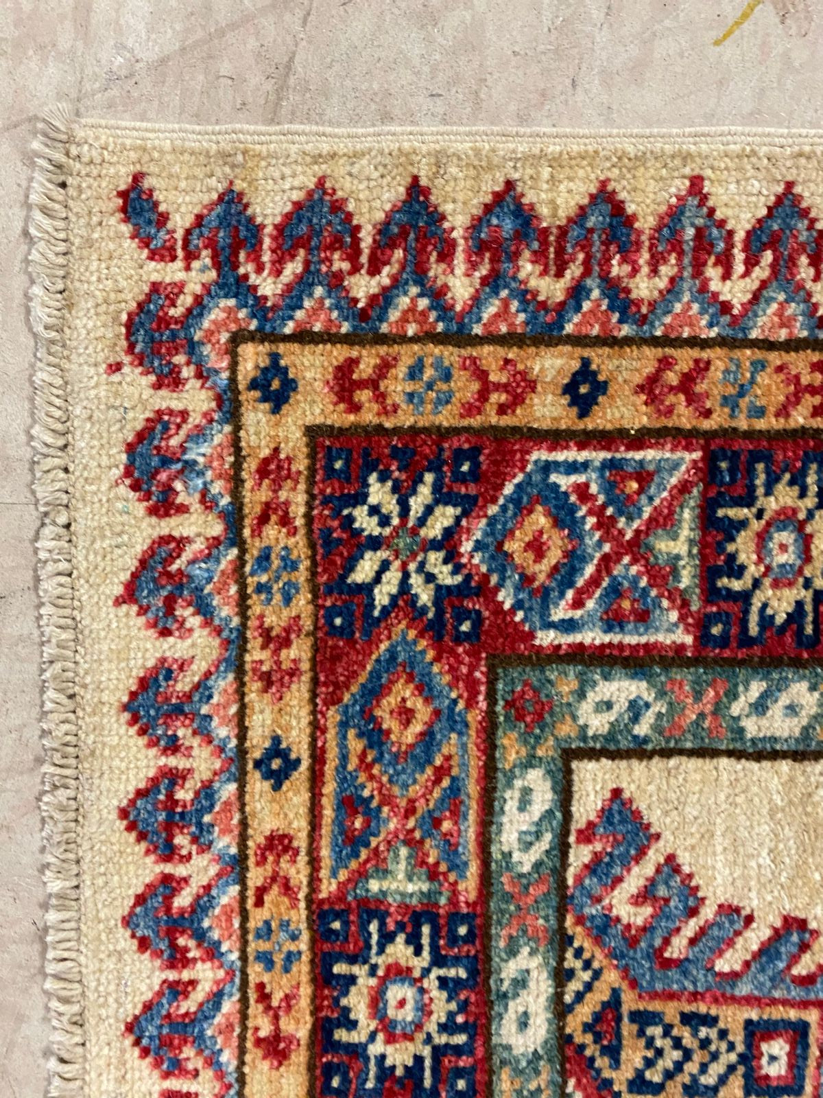 3x8 Ivory and Red Kazak Tribal Runner