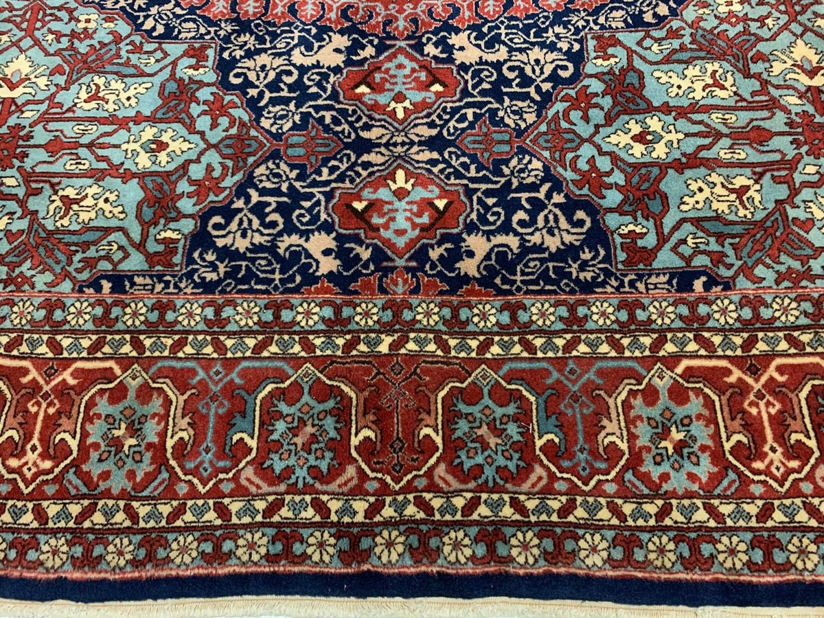 7x10 Navy and Red Turkish Silk Rug