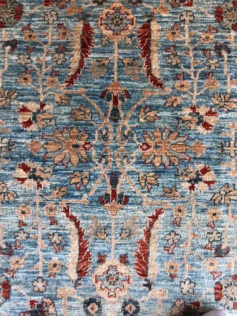 3x9 Light Blue and Rust Traditional Runner