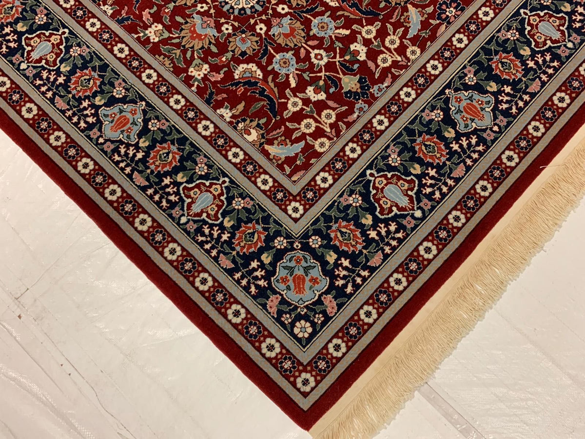 7x10 Red and Navy Turkish Silk Rug