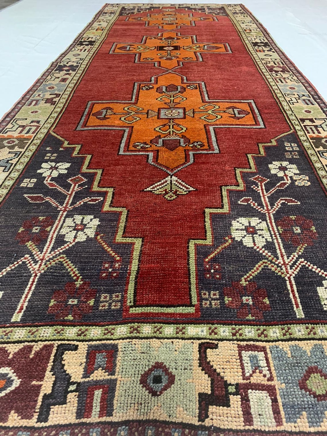 4x11 Red and Green Turkish Tribal Runner