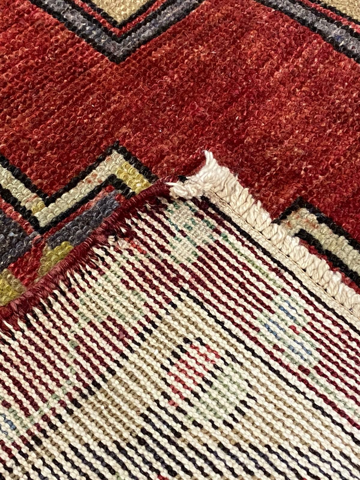 Vintage Handmade 5x12 Red and Beige Anatolian Turkish Tribal Distressed Area Runner