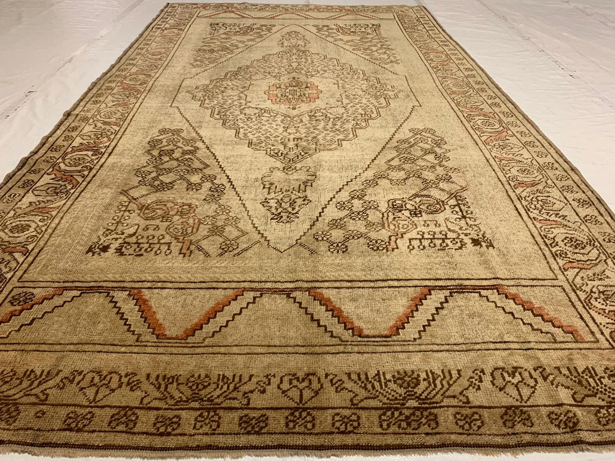 6x10 Ivory and Ivory Turkish Tribal Rug