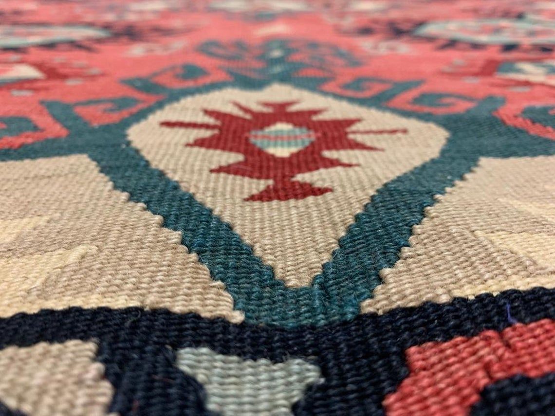 7x9 Rust and Blue Turkish Tribal Rug