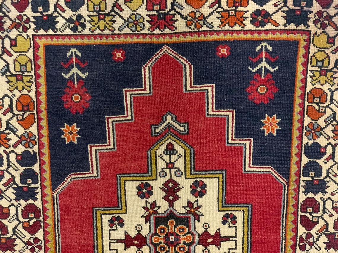 4x7 Red and Ivory Turkish Tribal Rug